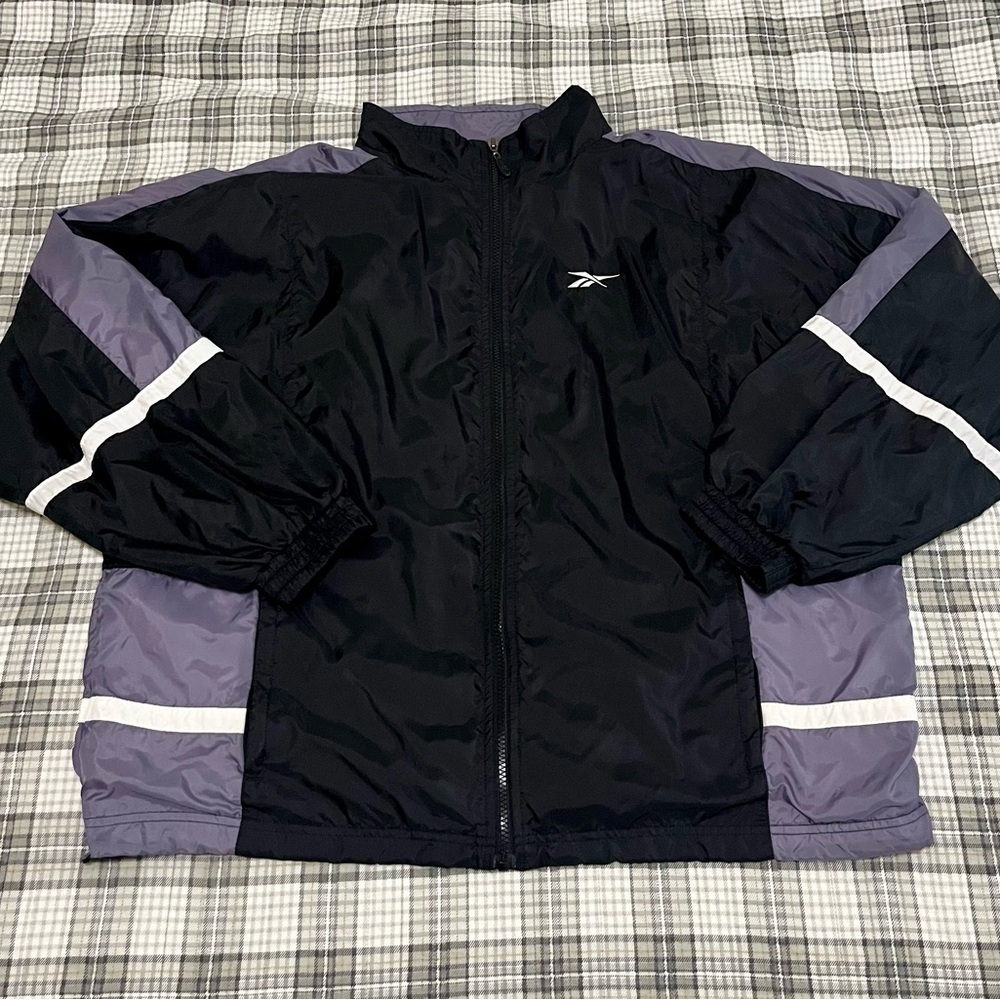Reebok Black & Purple Windbreaker Zip Jacket Retro Vintage Size XL